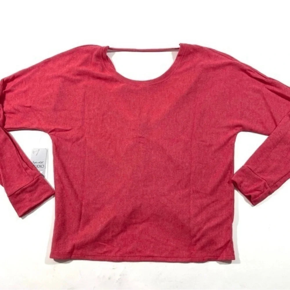 New Splendid Open Back Reversible Sweater Top Berry